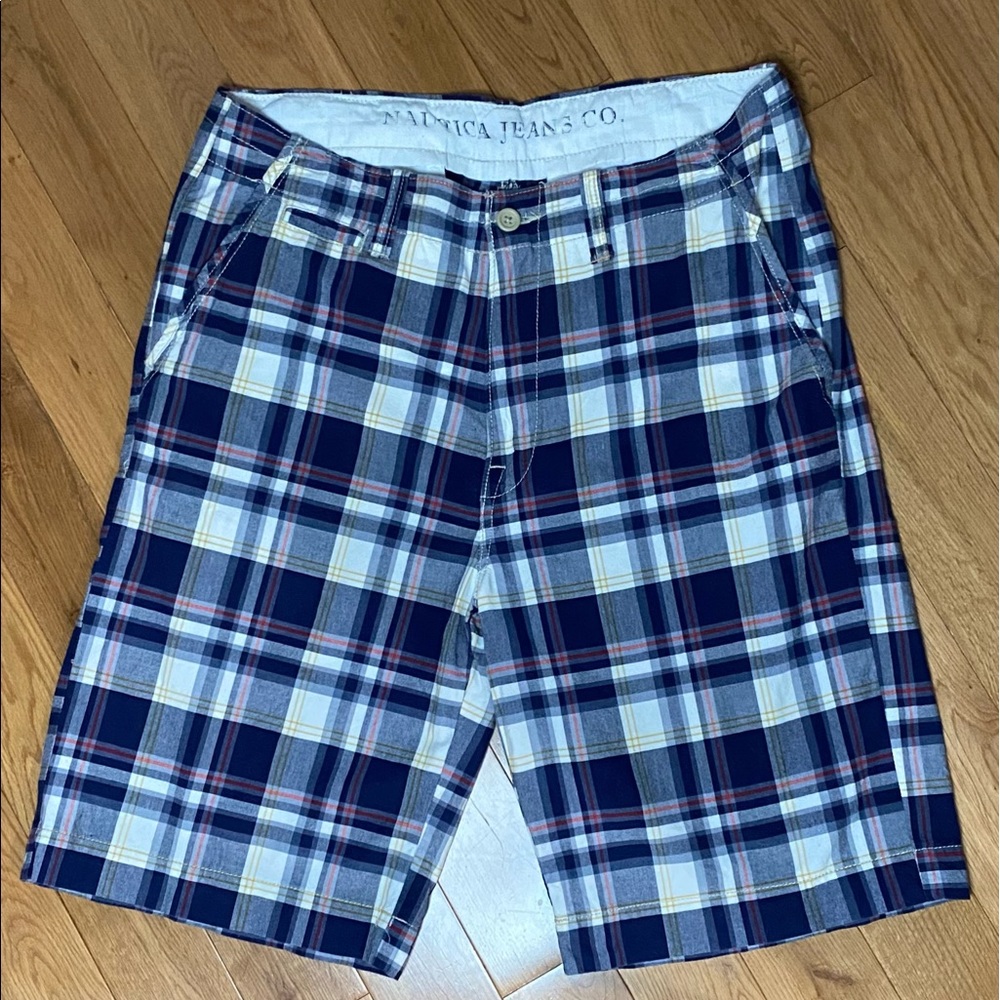Nautica Jean Co. Blue, White, Red, & Yellow Plaid Bermuda Shorts - Picture 16 of 16